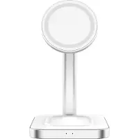 Force Power Station de charge sans fil 15W Qi Stand 2 zones Smartphone + Truewireless + Port de charge USB C + Chargeur Blanc et Argent