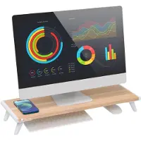 Techly Support d'écran Riser, bois naturel, Réhausseur pour moniteur, Marron, Blanc