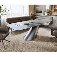 DELIFE Table à manger Edge bateau 200x100 cm céramique béton gris Cono métal argenté