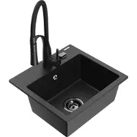Mexen Milo évier en granit 1 bac avec mélangeur Aster, noir/argent métallisé (6505-73-73450-70-B)