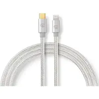 Nedis Câble Lightning - USB 2.0 - USB-C mâle - Apple Lightning 8 broches - 480 Mbps - plaqué or - 2.00 m - rond - tressé / nylon - aluminium - emballage avec fenêtre transparente