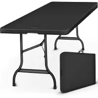 Famanu Table en plastique pour 6 personnes, 180 x 75 cm, avec poignée de transport