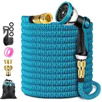 Famanu Tuyau d'arrosage extensible et durable de 50 m (50 pieds) avec raccord à 10 jets et raccords en laiton massif - Épaisseur du tissu : 3750D - Tuyau d'arrosage robuste avec âme en latex à 4 couches