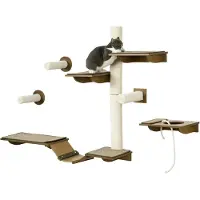 PawHut Ensemble de mur d'escalade pour chats , comprenant 8 éléments, avec arbres à chats et griffoirs en sisal