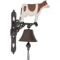 Moritz Cloche murale en fonte tachetée de vache brune blanche Ferme Cloche de porte 37,7 cm de hauteur Cloche de maison style maison de campagne brune Sonnette décorée