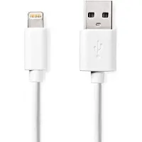 Nedis Câble Lightning - USB 2.0 - Apple Lightning 8 broches - USB-A mâle - 480 Mbps - nickelé - 1.00 m - rond - PVC - blanc - étiquette