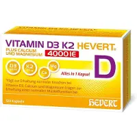 Hevert Arzneimittel GmbH & Co. KG Vitamine D3 K2 Hevert + Calcium & Magnésium 4000 IE, 120 capsules