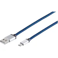 S-Conn USB Câble de charge USB A-ST vers USB Micro B-ST Nylon bleu 0,3m (14-50017)