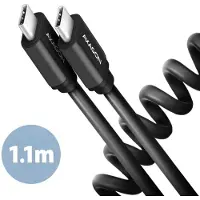 Axagon Câble de données et de charge USB 2.0 de 1,1 m de long. PD 60W, 3A. Torsadé noir. Câble USB USB C