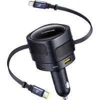 Baseus Enjoyment Max car charger with USB-C+Lightning cables and USB-A+USB-C ports 90W Black