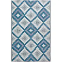 Homescapes Tapis d'extérieur résistant aux intempéries, bleu et blanc, 180 x 270 cm, tapis de jardin Mia à motifs géométriques, tapis de balcon réversible