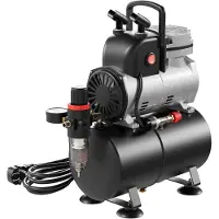 Wiltec Compresseur à membrane Aérographe Airbrush AF189 – Monocylindrique – 6 bar – Diaphragme – Sans huile – Réservoir d'air et Manomètre – Aérographie, modélisme, manucure, tatouage
