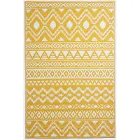 Homescapes Tapis d'extérieur résistant aux intempéries, jaune et blanc, 180 x 270 cm, tapis de jardin Anna à motifs ethniques, tapis de balcon réversible