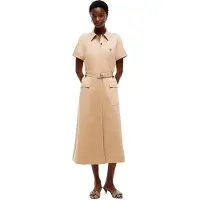 Tommy Hilfiger Ww0ww51029 Short Sleeve Midi Dress Beige 36 Femme