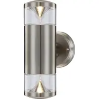 Globo Lighting lampe d'extérieur acier inoxydable, plastique clair, IP44, LxH : 115x266mm, AL : 155mm, incl. 2x GU10 LED 4.9W 230V, 345lm source, 290lm sortie, 3000K