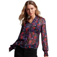 Superdry Studios Chiffon Long Sleeve Blouse Bleu XS Femme