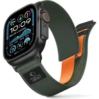 Tech-Protect NYLON ELITE APPLE WATCH 8 / 9 / 10 / 11 / SE / ULTRA (44 / 45 / 46 / 49 MM) GRÜN/ORANGE (44 mm, 45 mm, 46 mm, 49 mm, Nylon), Sangles de montre, Orange, Vert