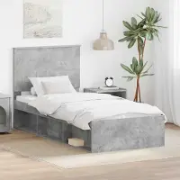 vidaXL Cadre de lit avec tête de lit Béton 90 x 200 cm Pin massif