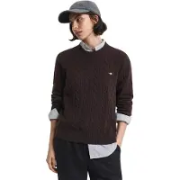 Gant pour femme. 4805315 Pull en maille torsadée marron (L), Casuel, Laine, Classique