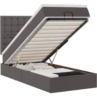 vidaXL Lit ottoman avec matelas & LEDs Gris 90x200 cm Similicuir