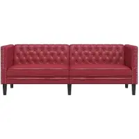 vidaXL Canapé Chesterfield 3 places vin rouge similicuir