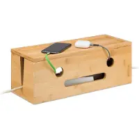 Relaxdays Boîtier de rangement pour 2 multiprises , en bambou, H x l x P : 15,5 x 42 x 16 cm, pour dissimuler les câbles, boîtier pour multiprises, couleur naturelle