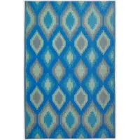 Homescapes Tapis d'extérieur résistant aux intempéries, bleu-vert, 180 x 270 cm, tapis de jardin Amber à motif ikat, tapis de balcon réversible