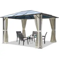TOOLPORT Tonnelle de jardin 3x3,65 m panneaux de polycarbonate d'env. 6 mm avec parois latérales et moustiquaires en crème