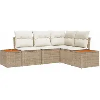 vidaXL Ensemble de canapés de jardin , comprenant 4 pièces, pour 4 personnes, en résine tressée, coloris beige et crème
