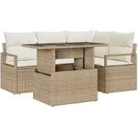 vidaXL Ensemble de canapés de jardin , 5 pièces, couleur beige et crème, en résine tressée
