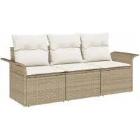vidaXL Ensemble de canapé , 3 pièces, couleur beige et crème, en polyrotin