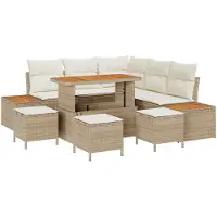 vidaXL Ensemble de canapés de jardin , 9 pièces, couleur beige et crème, capacité pour 8 personnes