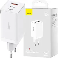 Baseus Ccgp120202 Gan5 Pro Quick Charger Usb-a + 2x 65w Usb-a And Usb-c Wall Charger Argenté