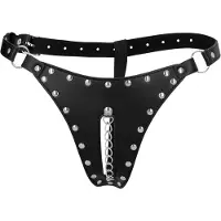 Ouch! - string ceinture de chasteté à rivets avec chaîne (noir)