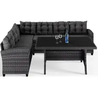 Casaria Ensemble lounge de jardin gris et beige en résine tressée 6pcs