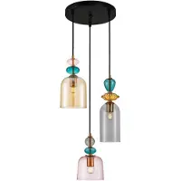 ITALUX Lampe suspendue décorative multicolore ronde trois abat-jours en verre coloré pour salon salle à manger 3xE27 40W NAMOS