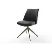 DELIFE Chaise-pivotante Elso-Flex cuir de vache noir pied croisé large aspect titane pivotement sur 360° ressorts ensachés