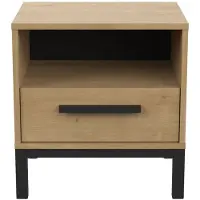 CALICOSY - Chevet 1 tiroir et 1 niche décor chêne et noir mat L44,6 cm - CRAFT - Bois clair