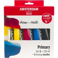 Amsterdam Standard Series acrylic paint primary set 5 x 120 ml + 3 dosing nozzles (120 ml)