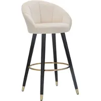Mauro Ferretti Tabouret De Bar Prague En Velours Crème Et Bois - 55 X 56 X 104 Cm - Pieds Ornés De Détails Dorés Et Repose-Pieds Circulaire, Style Glamour Élégant