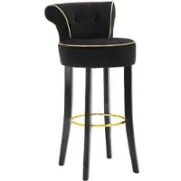 FURNLUX Tabouret De Bar Luxy En Velours Noir Synthétique - 46 X 48 X 96 Cm - Dossier Confortable Et Repose-Pieds En Métal Doré - Design Glamour Essentiel