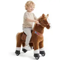 Ponycycle cheval d'équitation sur roues pour enfants de 3-4 ans avec frein/cheval marron animal en peluche Ux324