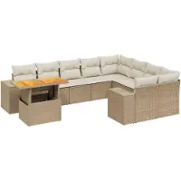 vidaXL Ensemble de salon de jardin 10 pièces avec coussins Beige Poly Rattan
