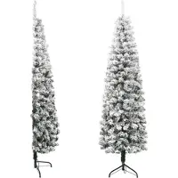 vidaXL Demi sapin de Noël artificiel mince avec neige floquée 240 cm