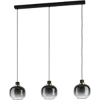 Eglo Suspension 3 flammes HxL 110x95 cm noir/laiton verre vaporisé noir/gris/transparent