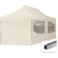 TOOLPORT 3x6 m Tonnelle pliante Alu, PES 700, côtés panoramiques, crème