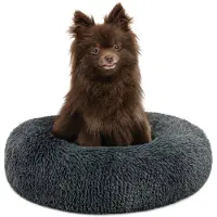 Lionto Donut Lit pour chien, canapé rond pour chien avec housse en peluche & picots antidérapants, doux & confortable, 40 cm de diamètre, gris foncé