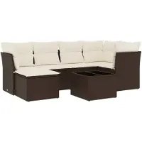 vidaXL Ensemble de salon de jardin 7 pièces avec coussins Marron Poly rotin