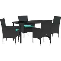vidaXL Ensemble de table et chaises avec coussins , 5 pièces, rotin PE noir