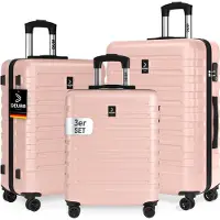 Deuba Set de 3 valises rigides New York, rose pastel, roulettes 360° en ABS